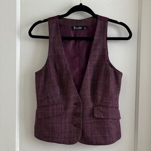 Y2K Style Fitted Purple Herringbone Button Front Vest with Pockets Adjustable